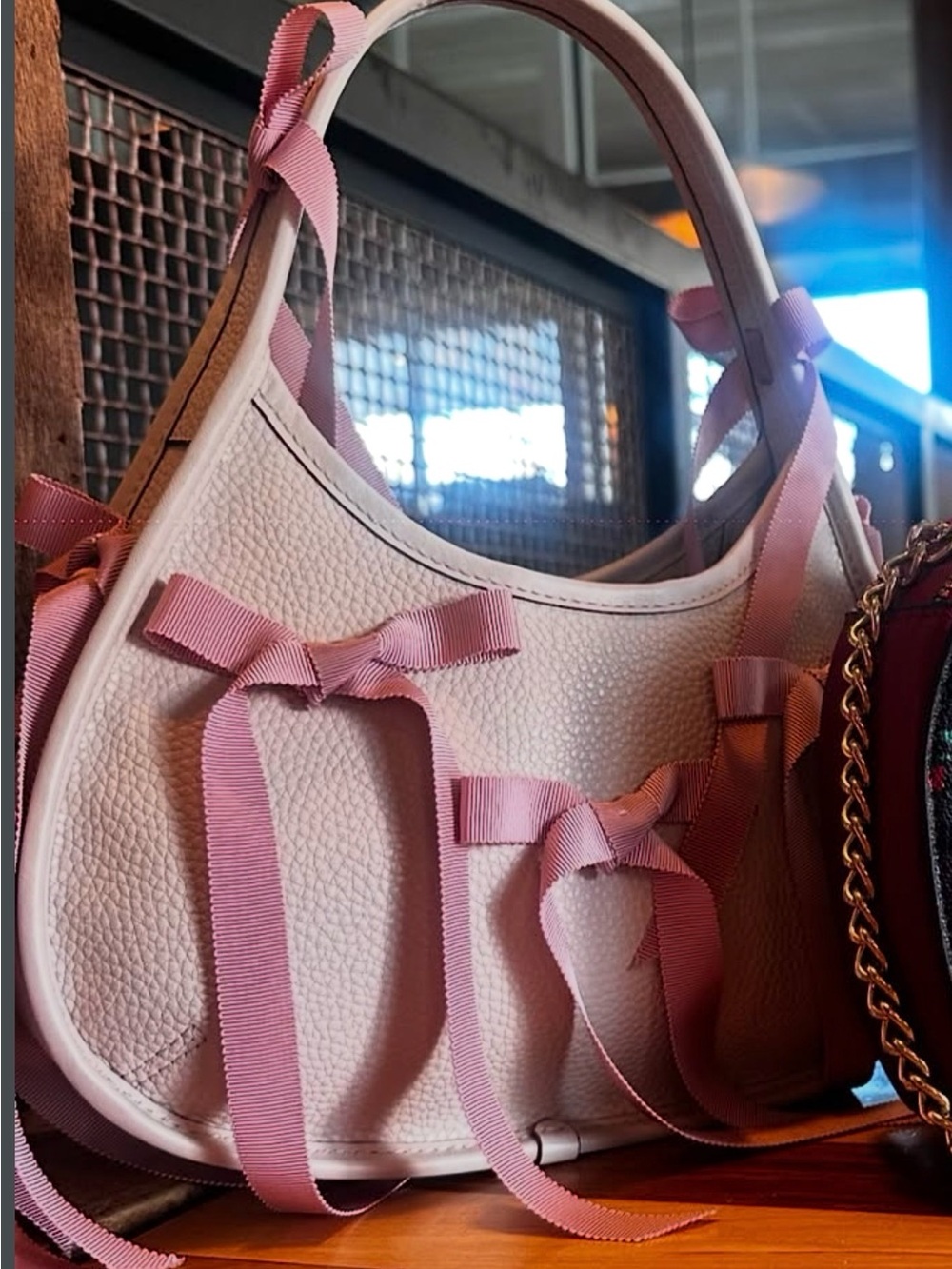 Coach Cream Shoulder Bag with Pink Ribbon Bows